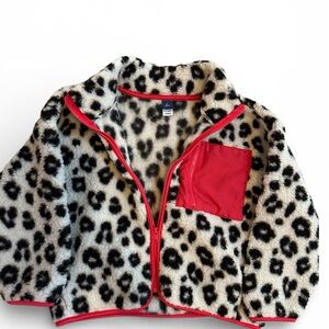 Old Navy Leopard Print Kids Puffer Jacket with Red Accents